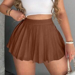 Brown Pleated Mini Skirt